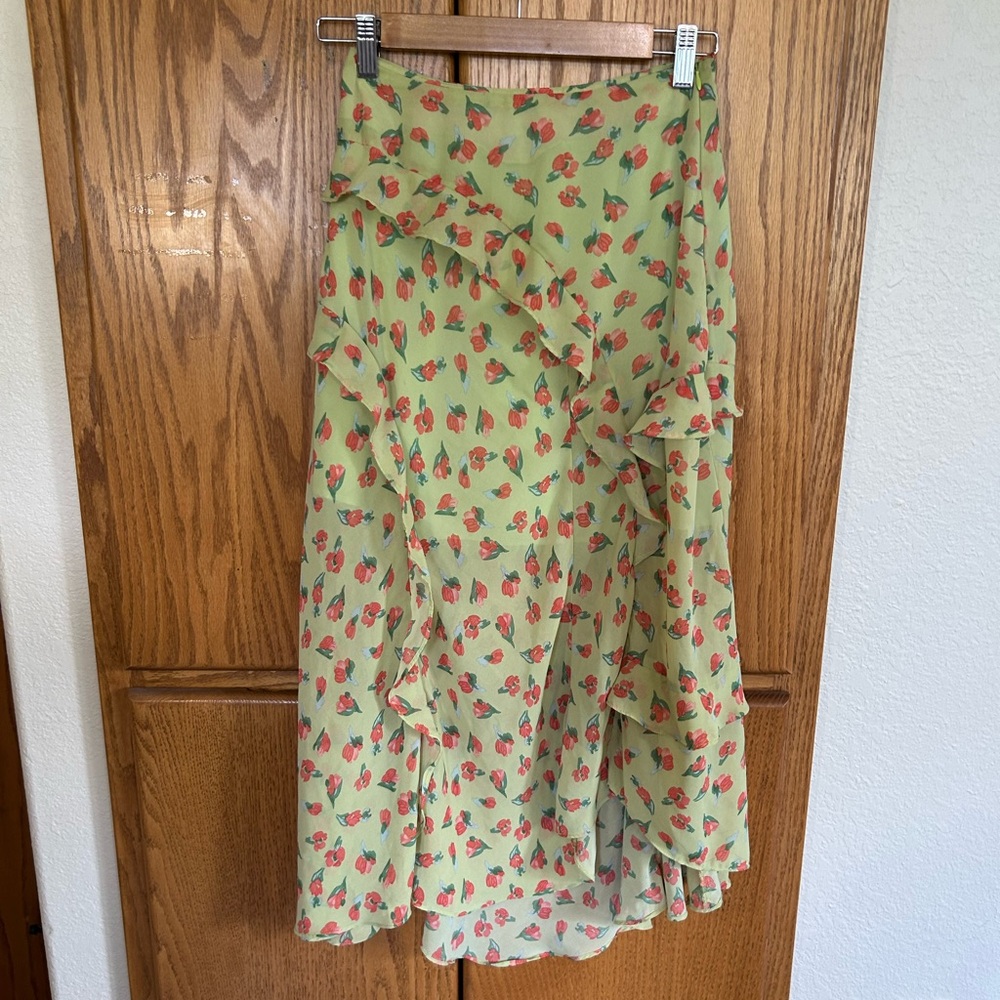 Lush Cream Wrap Midi Skirt Asymmetrical Ruffled